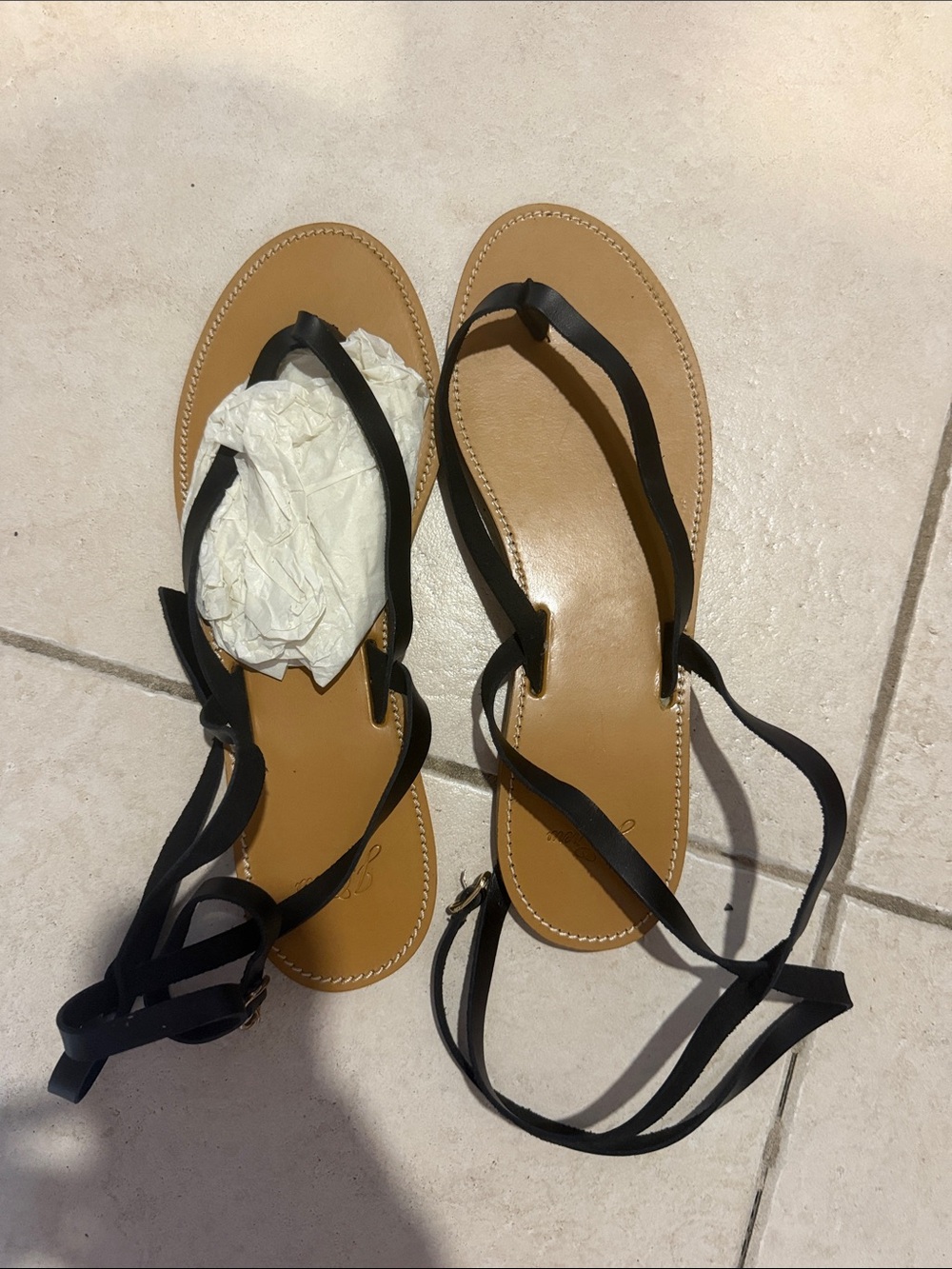 J. Crew Black Lace-Up Leather Footbed Sandals